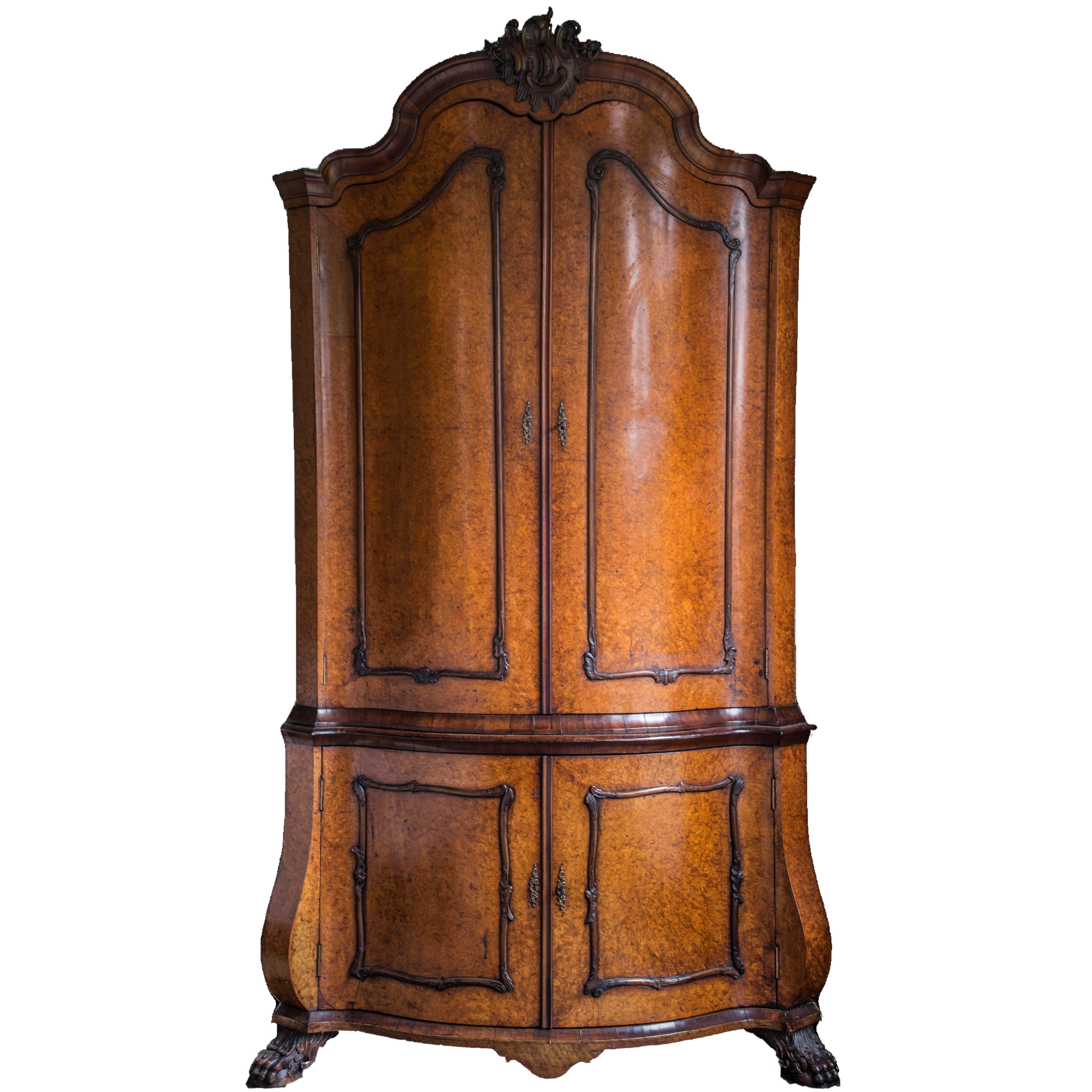 Corner Buffet Cabinet, Rococo, Amboyna Veneer, Dutch, 1775 For Sale