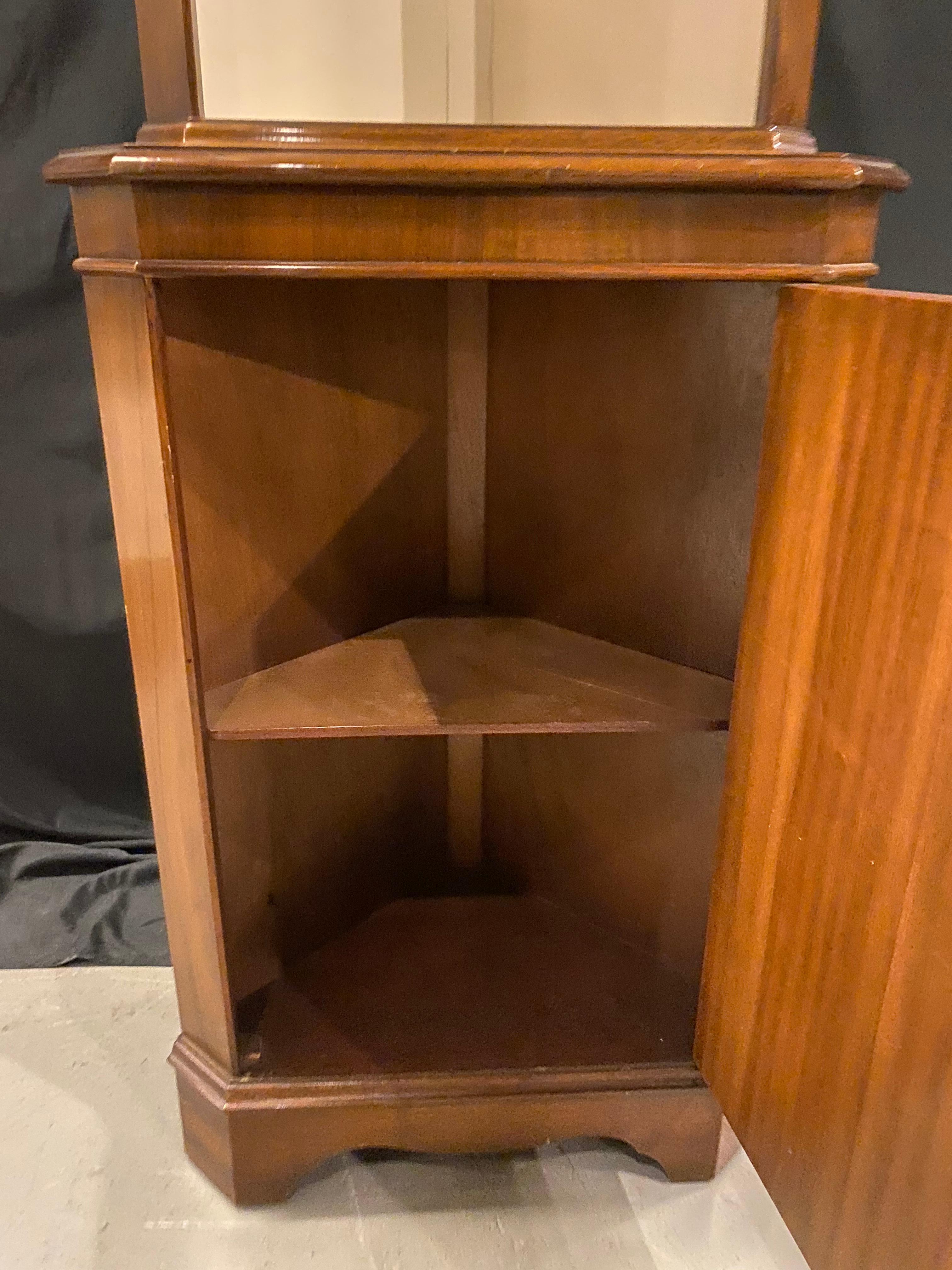 English Corner Cabinet 18th Century Styling in Mahogany with Walnut Burr