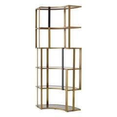 Corner Cabinet in Brushed Brass, Black Finish and Smoke Glass