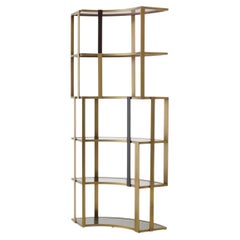 Corner Cabinet in Brushed Brass, Black Finish and Smoke Glass