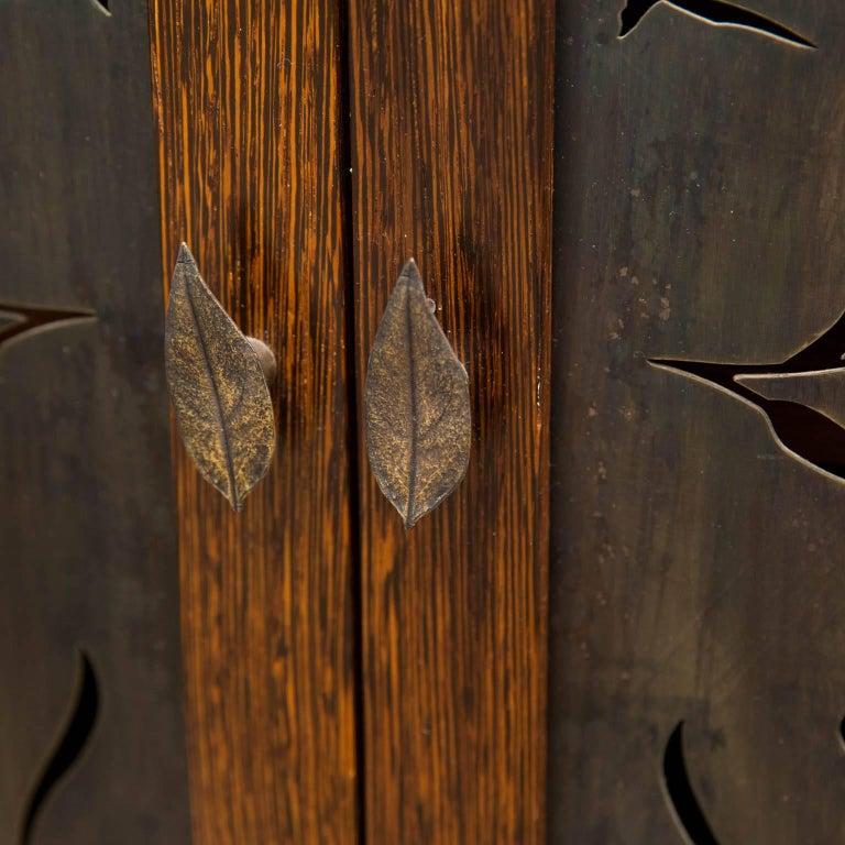 Glazed Corner Cabinet in Wengewood with Patinated Steel Doors For Sale