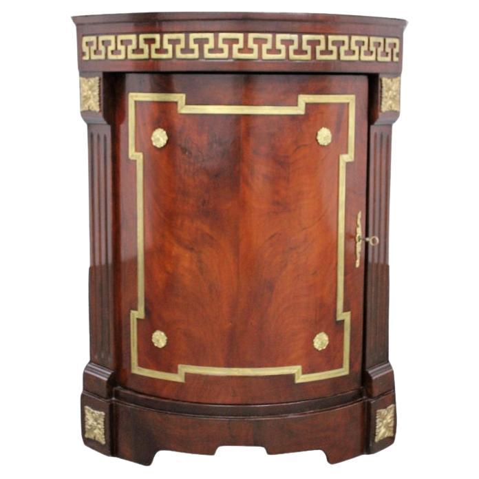 Corner Cabinet Marble Top W/ Gilded Brass Decoration For Sale