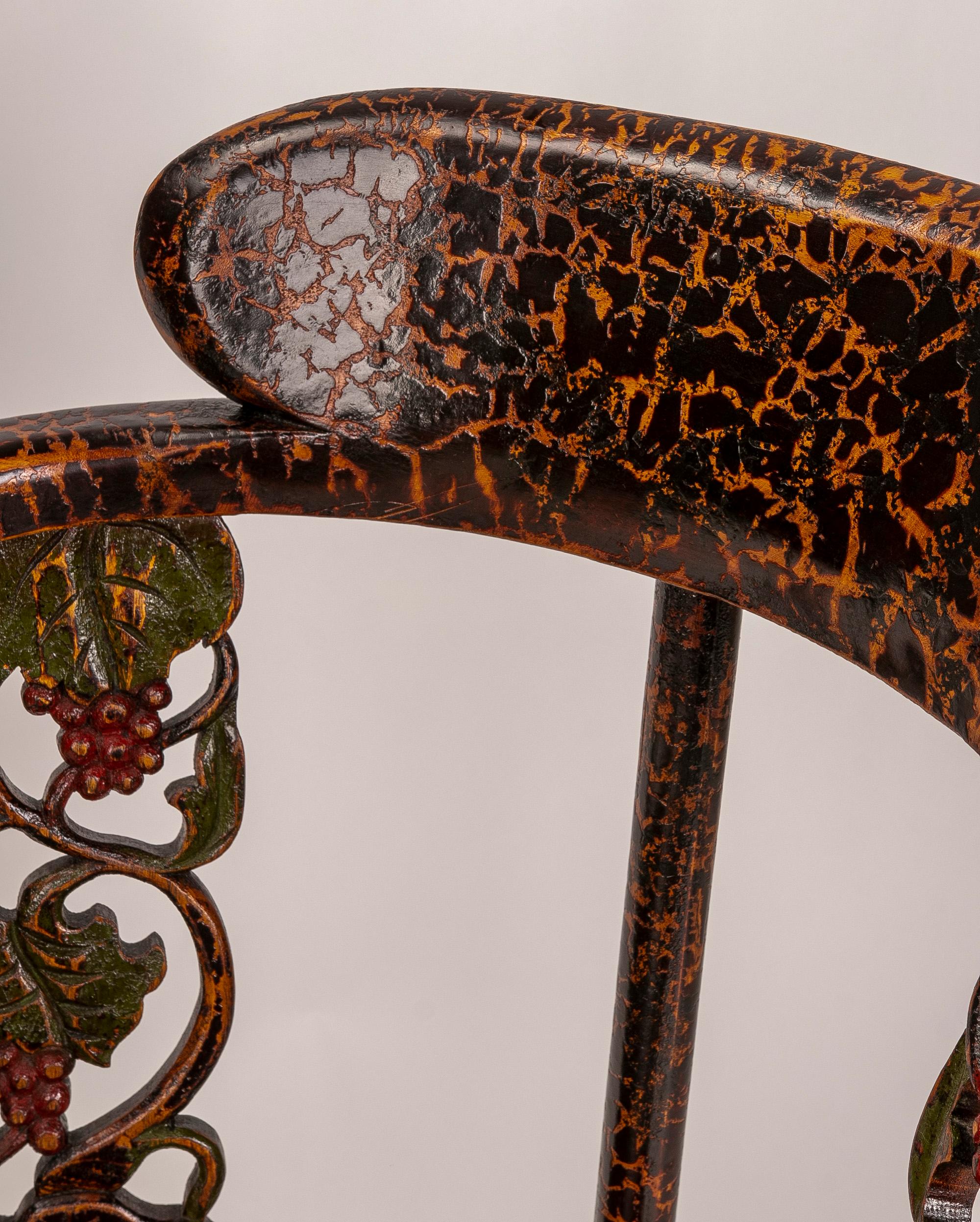 Corner Chair with Lacquered Wooden Arms and Carved Flowers on the Backrest For Sale 10