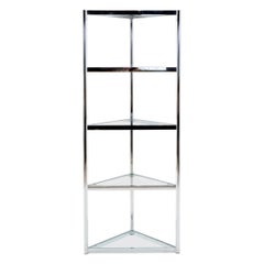 Corner Chrome and Glass Etagere / Shelves in the Style of Milo Baughman