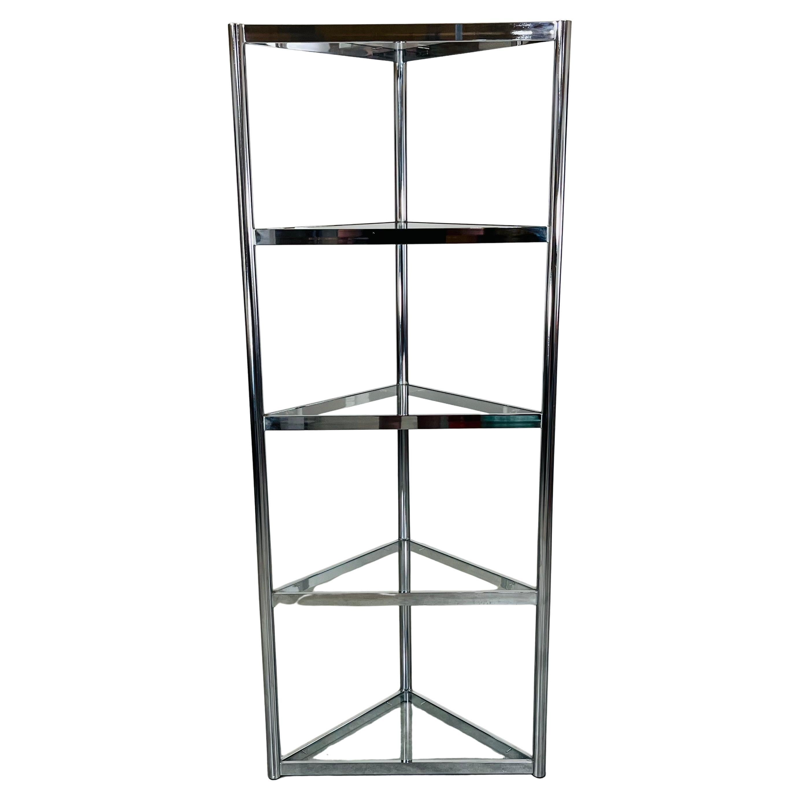 Corner Chrome and Glass Etagere / Shelves in the Style of Milo Baughman
