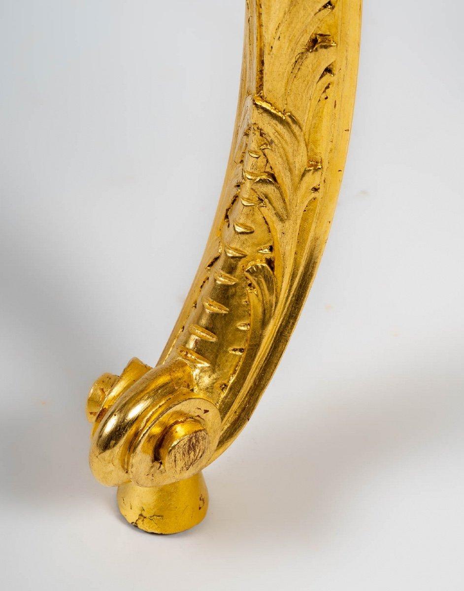 XVIIIe siècle et antérieur Console d'angle en bois doré avec marbre vert feuille de 24 carats des Alpes XVIIIe siècles en vente