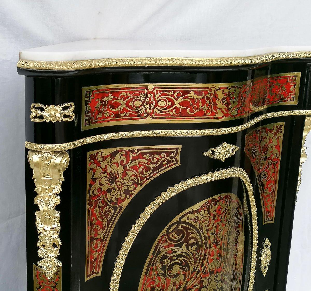Blackened Corner Cupboard Cabinet Napoleon III in Boulle Marquetry, France, 19th Century