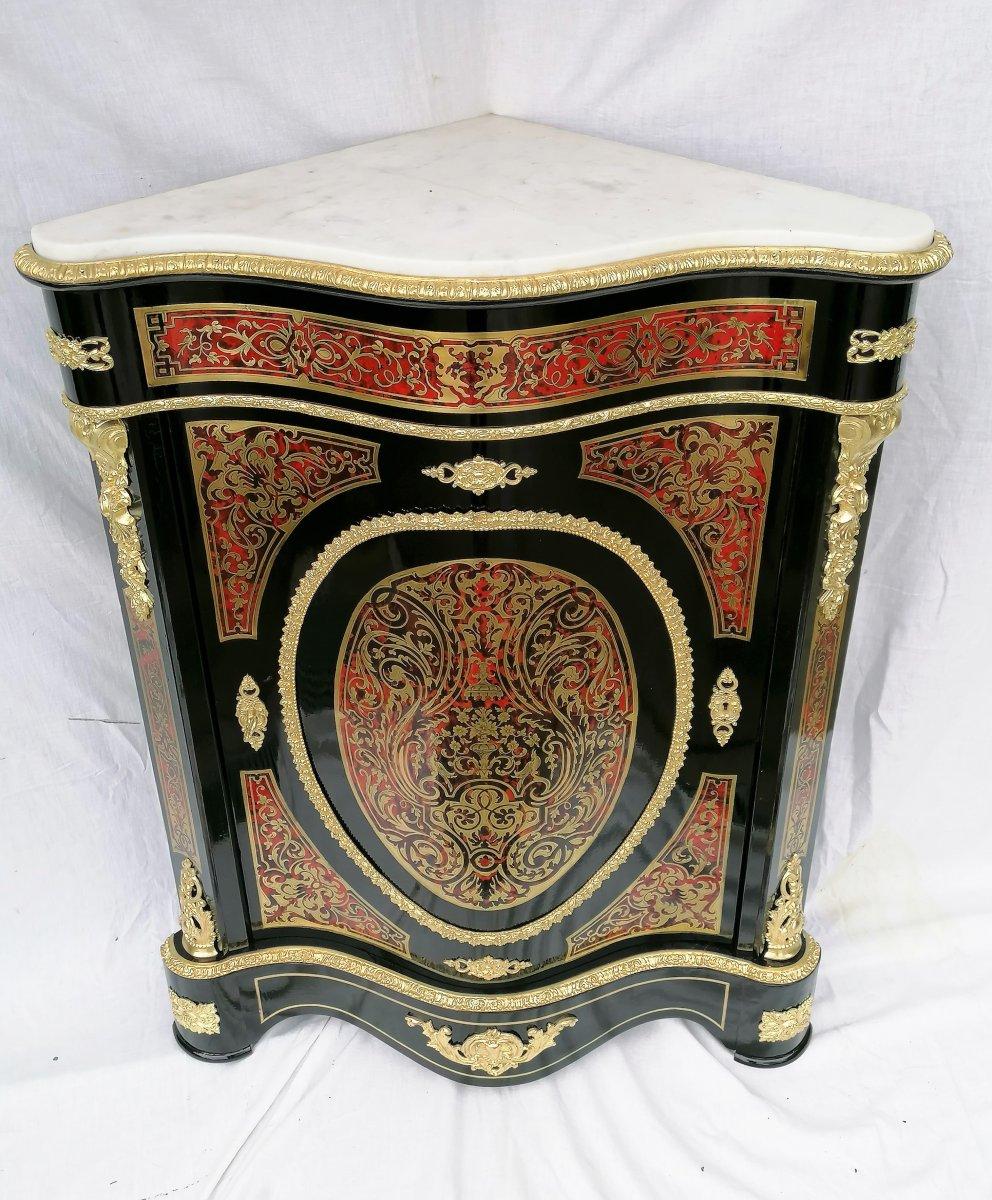 Bronze Corner Cupboard Cabinet Napoleon III in Boulle Marquetry, France, 19th Century