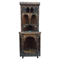 Corner Cupboard in Precious Wood Veneer, orientalist  Work, circa 1900-1930