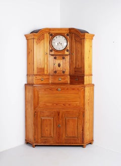 Corner Cupboard with Built in Grandfather Clock, Corner Secretaire, Sweden, 1800