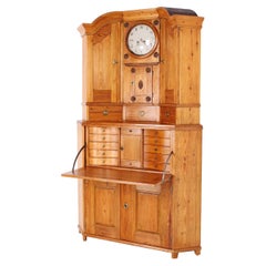 Corner Cupboard with Built in Grandfather Clock, Corner Secretaire, Sweden, 1800