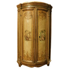 Corner cupboard, yellow lacquered and hand-painted cabinet, Italy