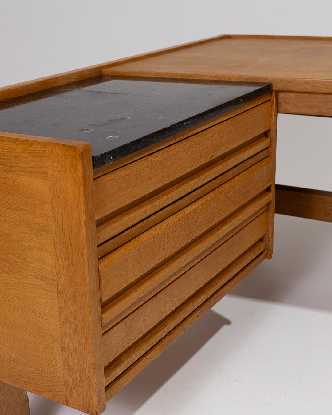 Corner desk in oak by Guillerme and Chambron, 1950s 6