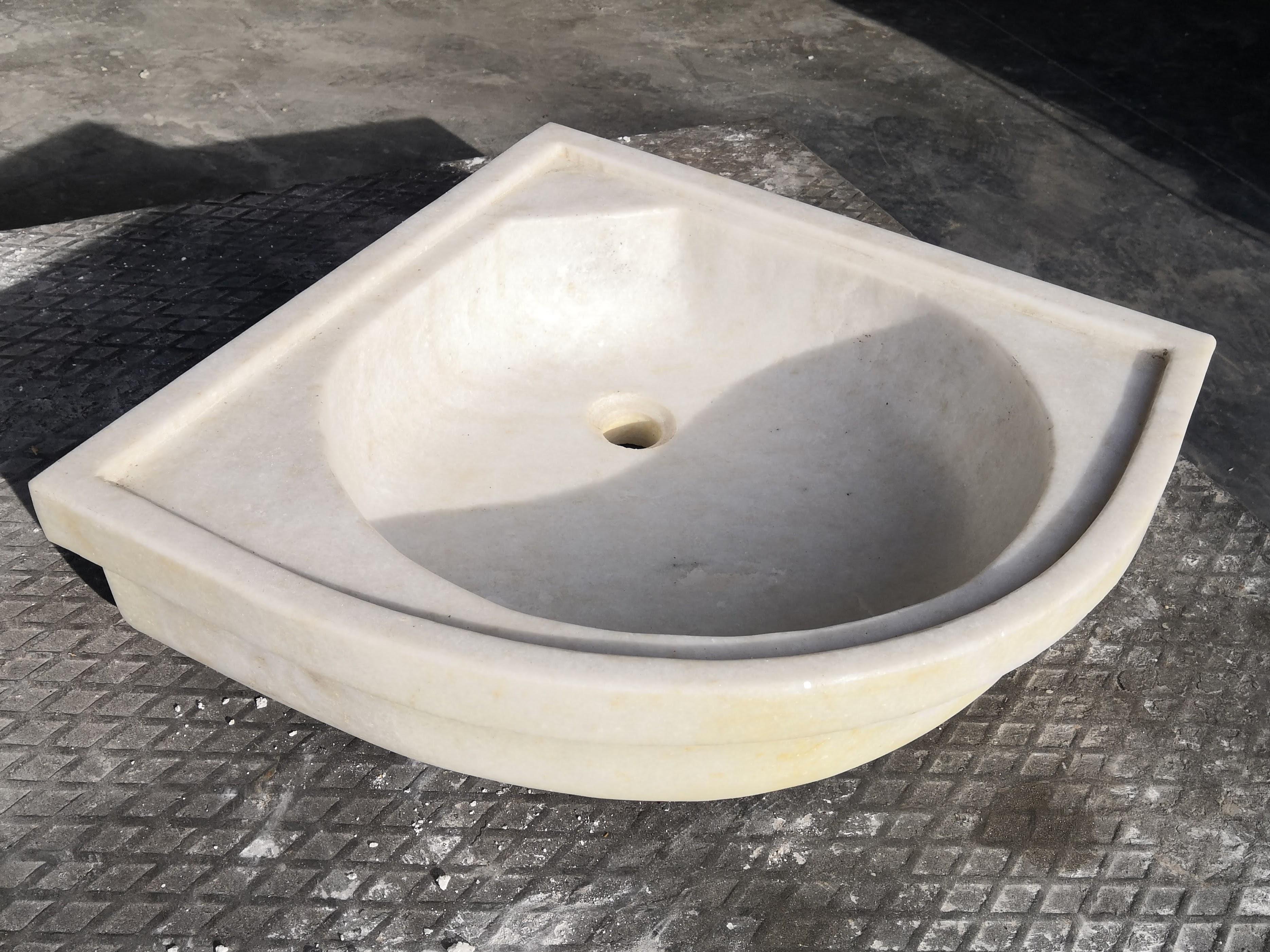 Hand-Carved Corner Marble Stone Sink Basin For Sale