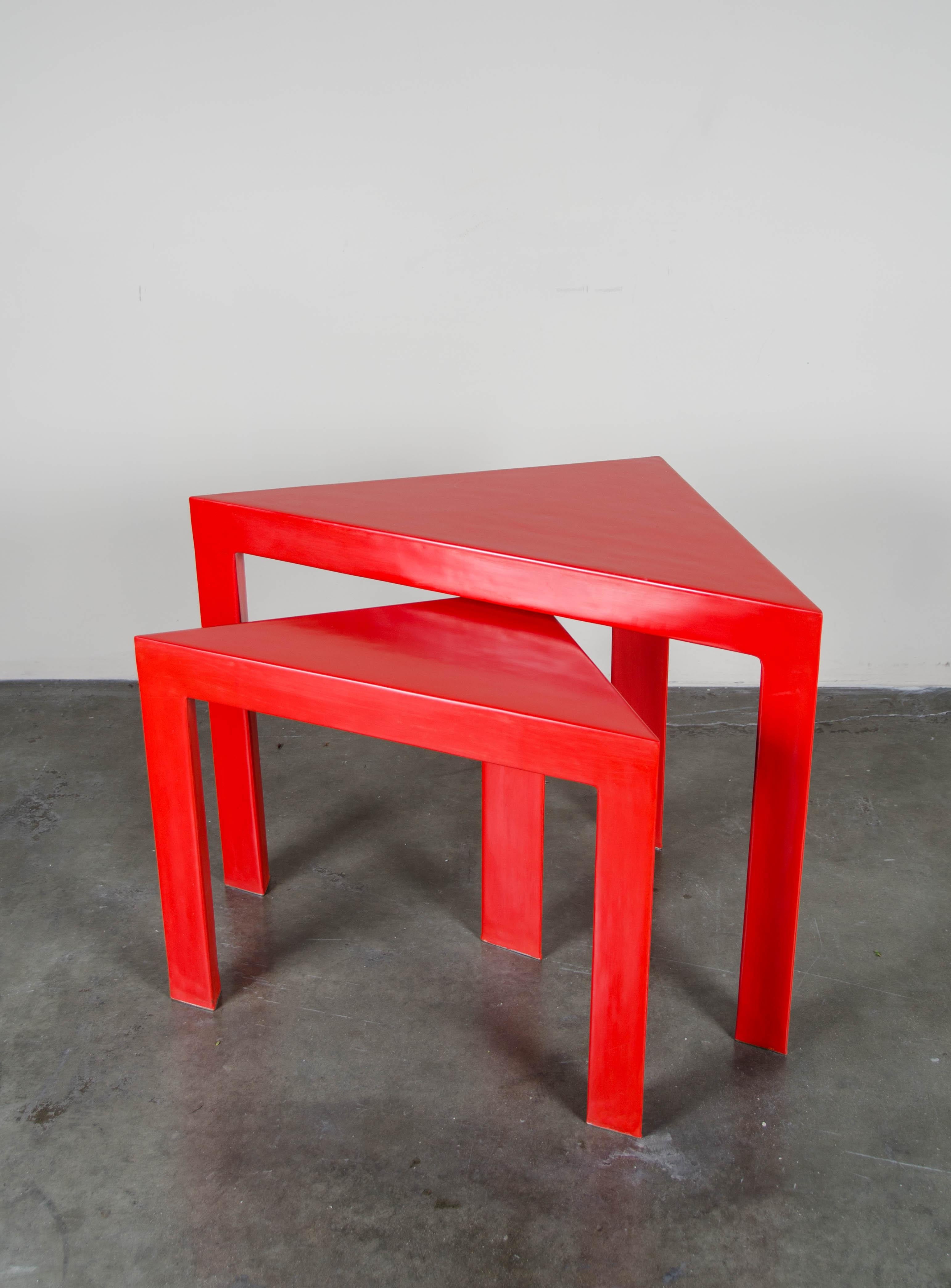 Corner Nesting Table, Red Lacquer by Robert Kuo, Set of 2, Limited Edition In New Condition For Sale In Los Angeles, CA