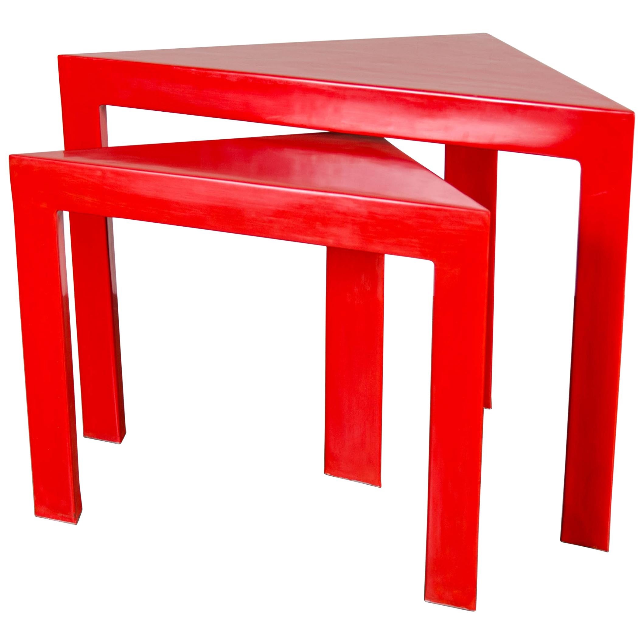 Corner Nesting Table, Red Lacquer by Robert Kuo, Set of 2, Limited Edition