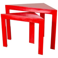Table gigogne d'angle, laque rouge, par Robert Kuo, lot de 2, édition limitée