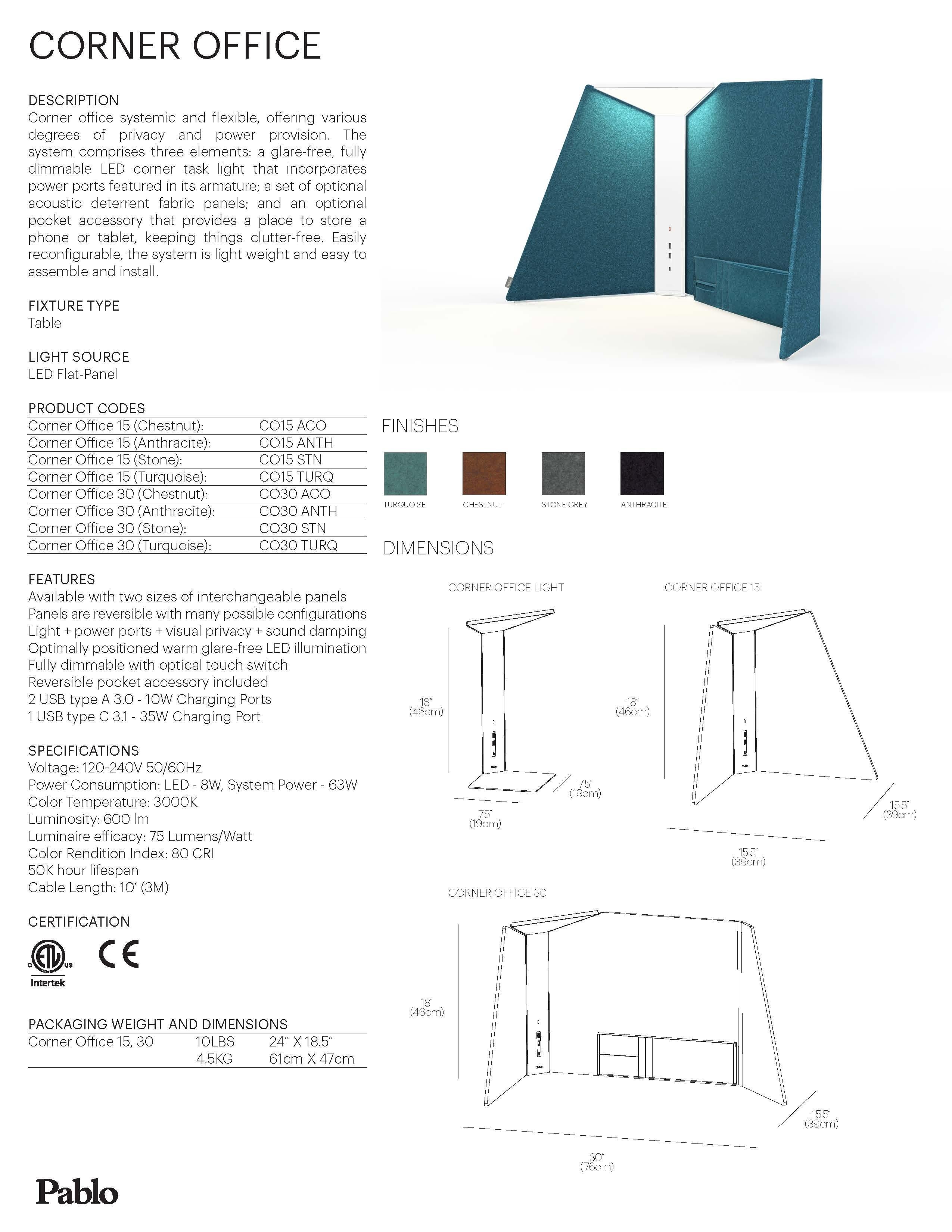 Aluminum Corner Office Table Lamp 15 in Stone by Pablo Designs For Sale