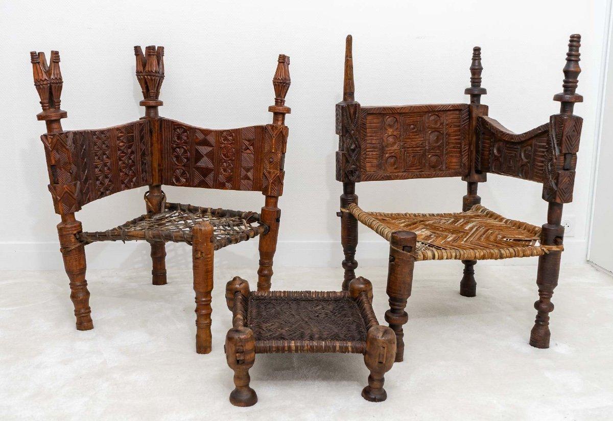 Other Corner Or Corner Chairs And Footrest From Nuristan Afghanistan/pakistan - XIXth For Sale