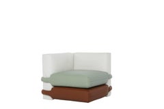 Corner "Pillow Sofa" by Muller Van Severen in leather, white, brown, mint green