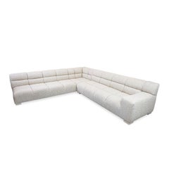 Corner Sectional Sofa in Ivory Boucle with Tufted Track Arms, COM