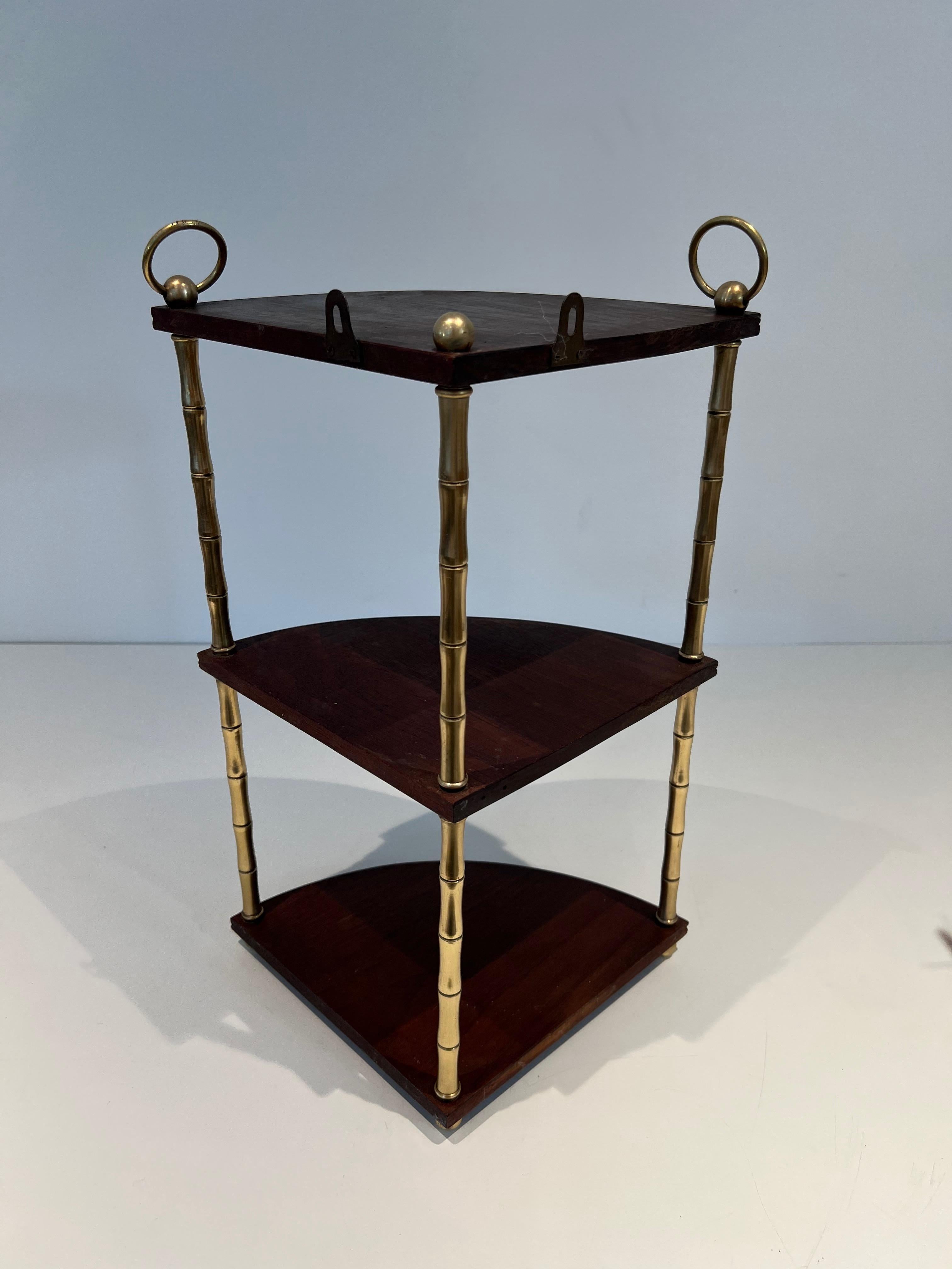Corner Shelves Made of Faux-Bamboo Brass and Wood in the Style of Maison Baguès For Sale 6