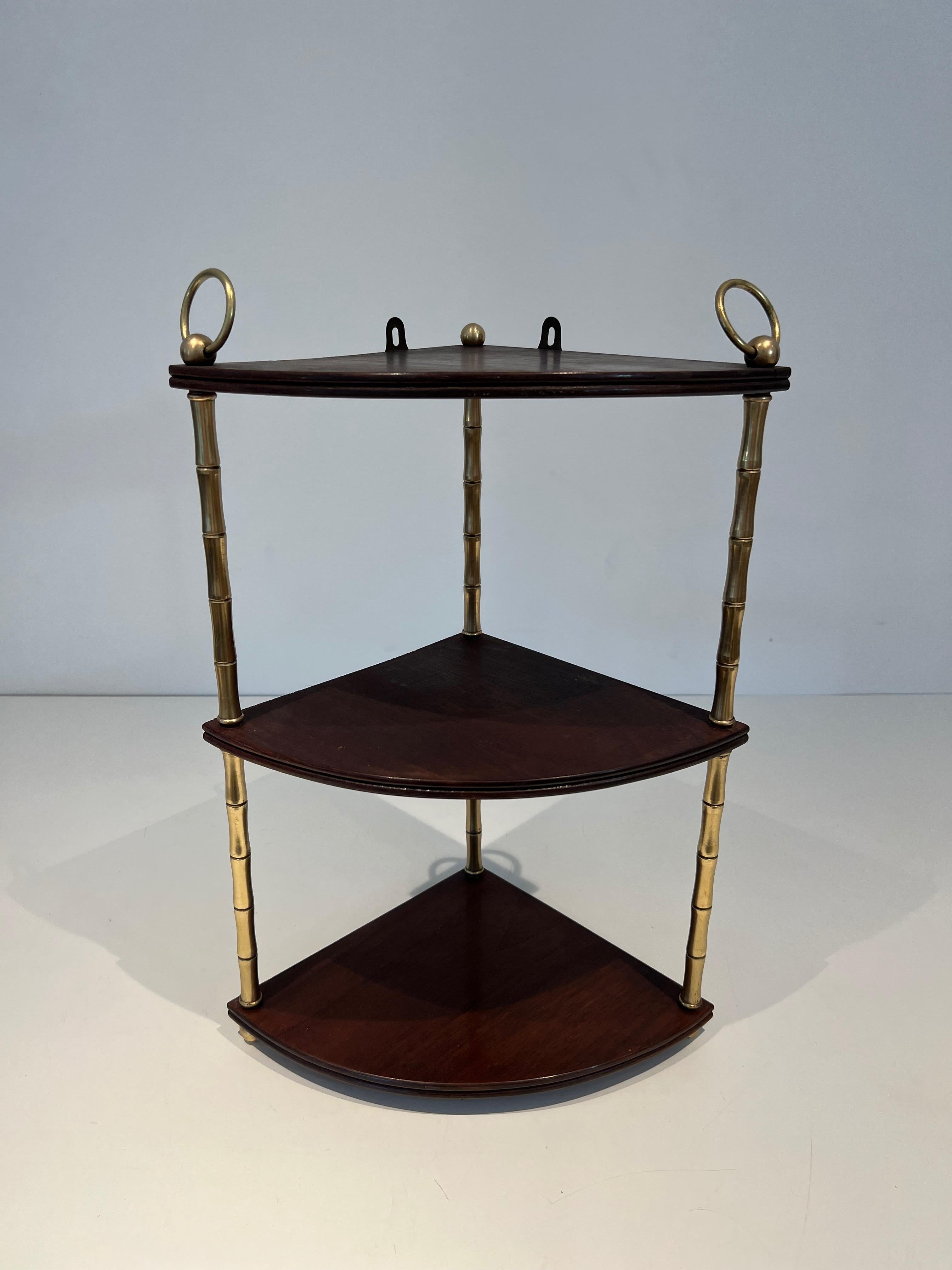 Corner Shelves Made of Faux-Bamboo Brass and Wood in the Style of Maison Baguès For Sale 7