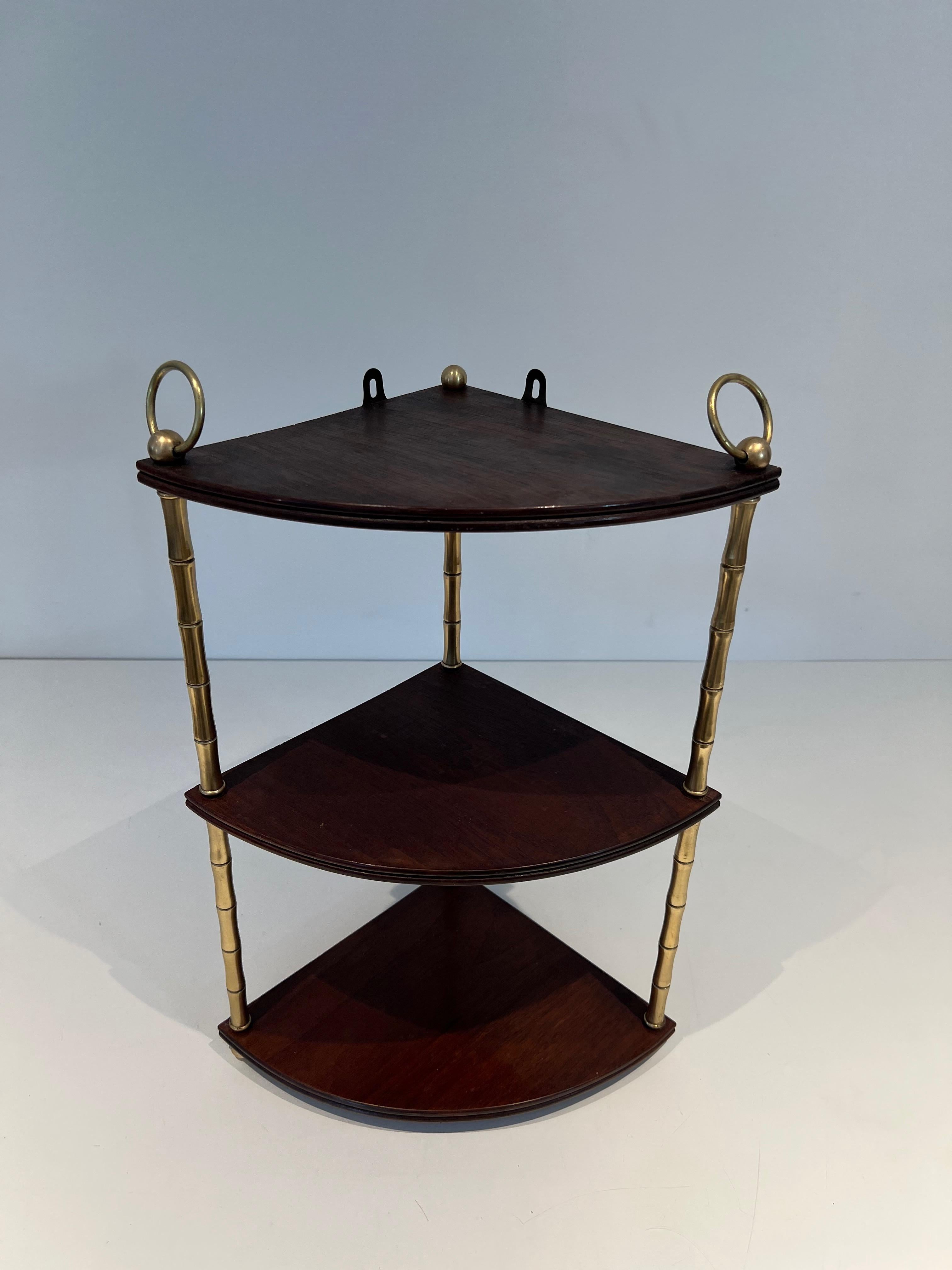 Corner Shelves Made of Faux-Bamboo Brass and Wood in the Style of Maison Baguès For Sale 8