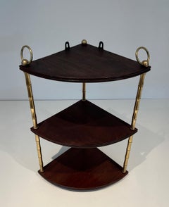 Corner Shelves Made of Faux-Bamboo Brass and Wood in the Style of Maison Baguès