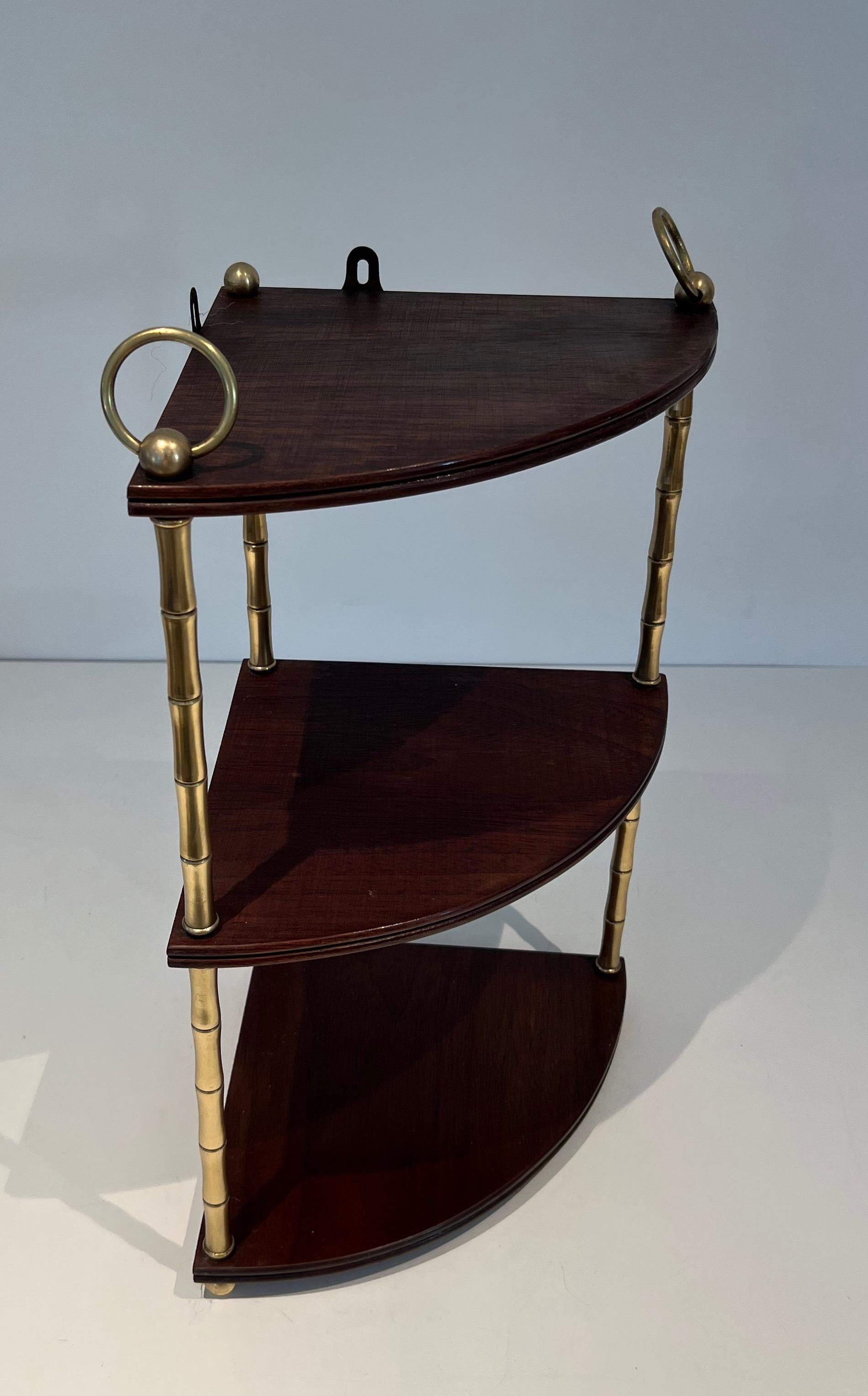 Corner Shelves Made of Faux-Bamboo Brass and Wood in the Style of Maison Baguès In Good Condition For Sale In Marcq-en-Barœul, Hauts-de-France