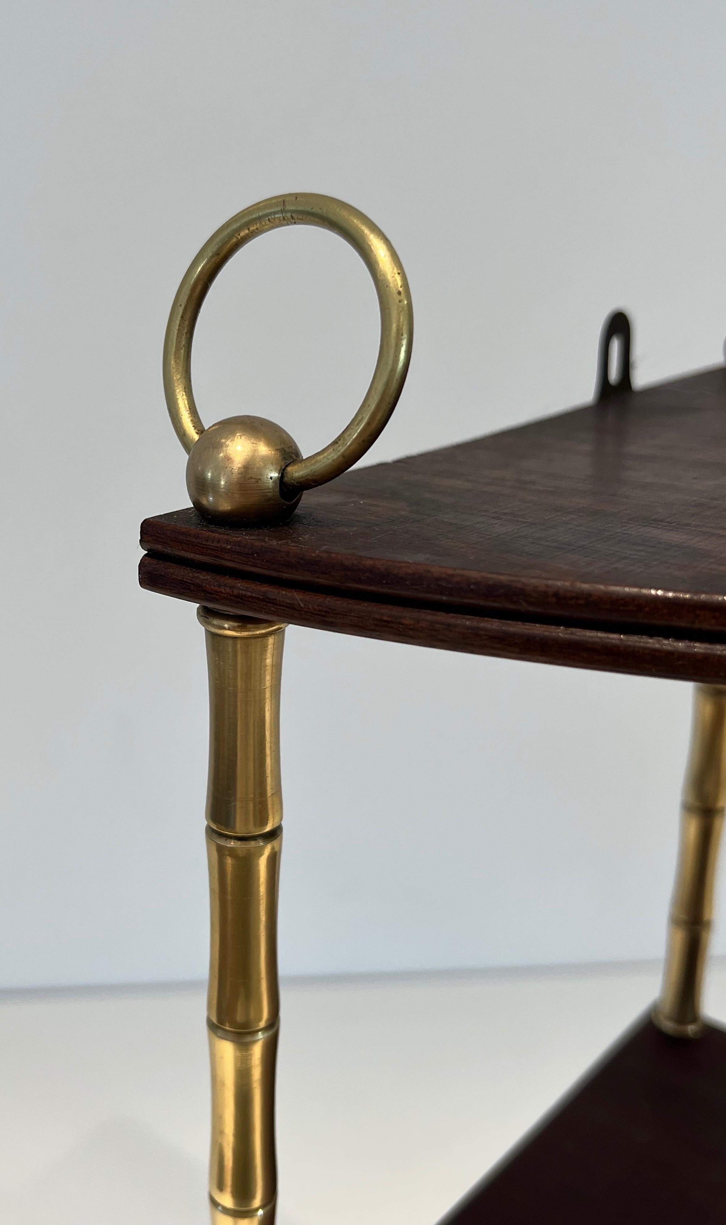 Corner Shelves Made of Faux-Bamboo Brass and Wood in the Style of Maison Baguès For Sale 1