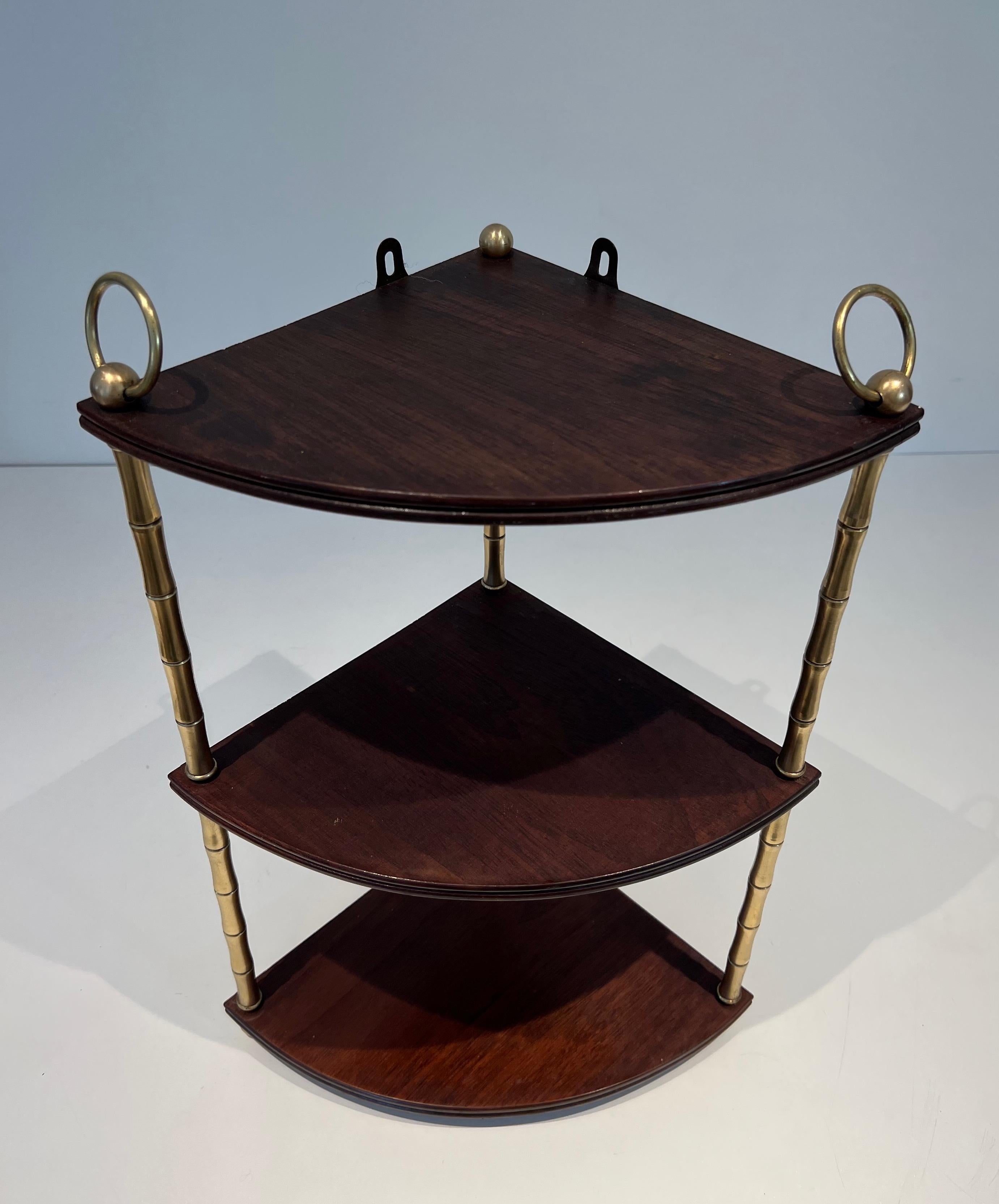 Corner Shelves Made of Faux-Bamboo Brass and Wood in the Style of Maison Baguès For Sale 4