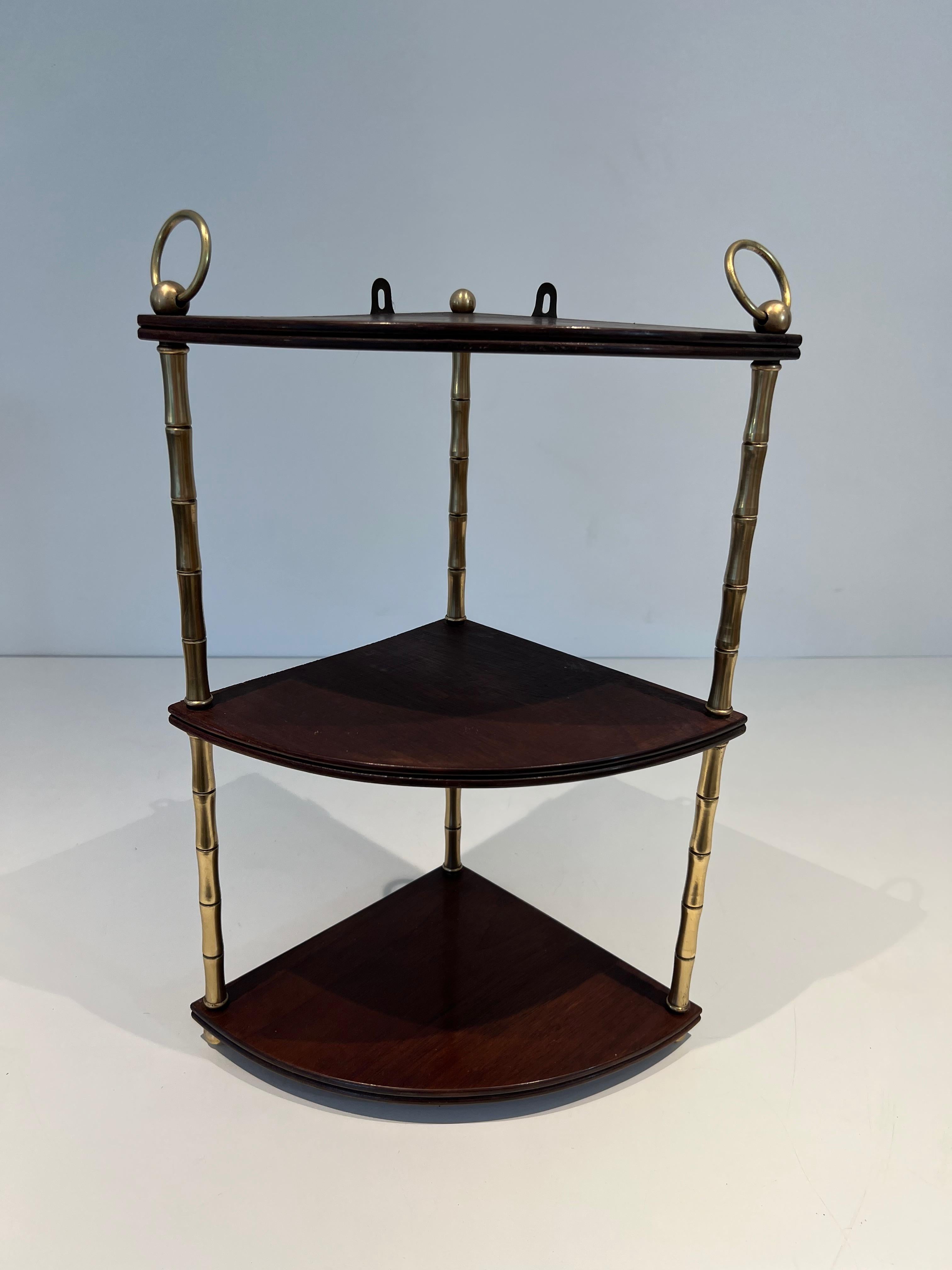 Corner Shelves Made of Faux-Bamboo Brass and Wood in the Style of Maison Baguès For Sale 5