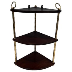 Vintage Corner Shelves Made of Faux-Bamboo Brass and Wood in the Style of Maison Baguès
