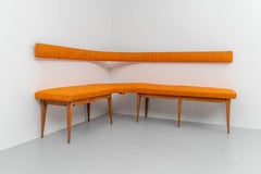 Corner Sofa Blond Wood and Fabric, Italy, 1950's
