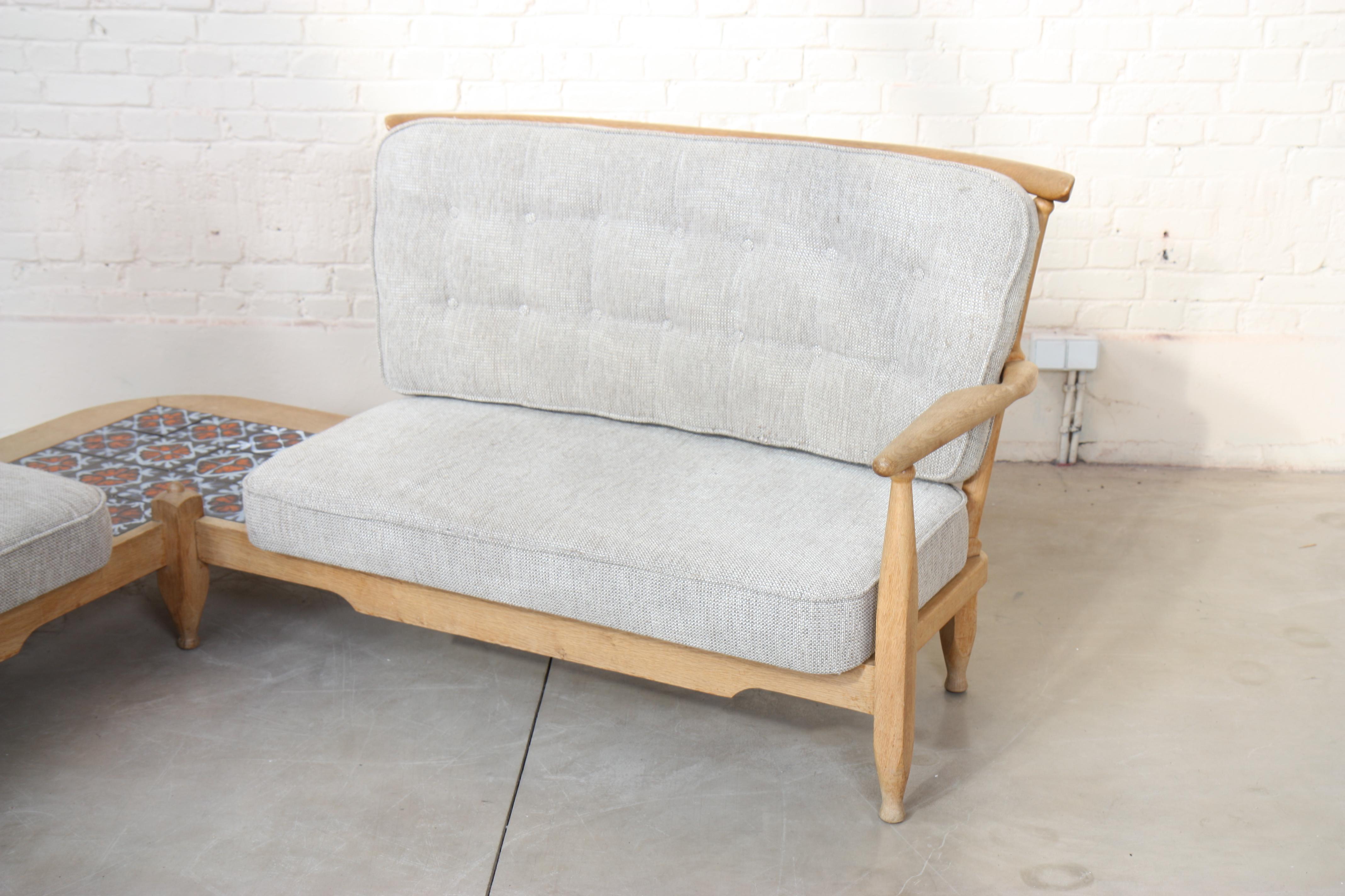 Wood Corner Sofa by Guillerme et Chambron For Sale