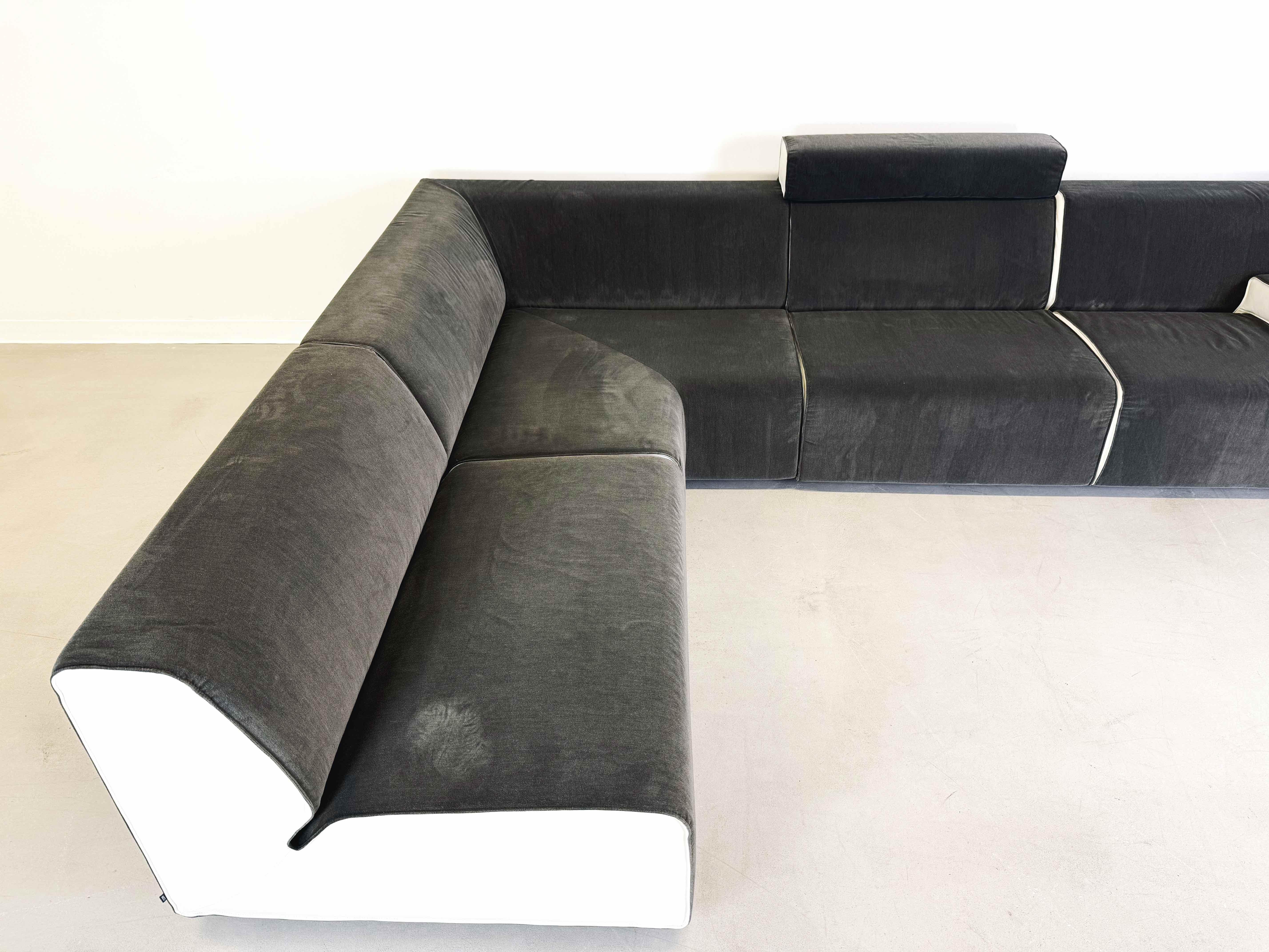 Canapé d'angle Couch COR Kelp tissu ( velours) cuir gris blanc design en vente 6