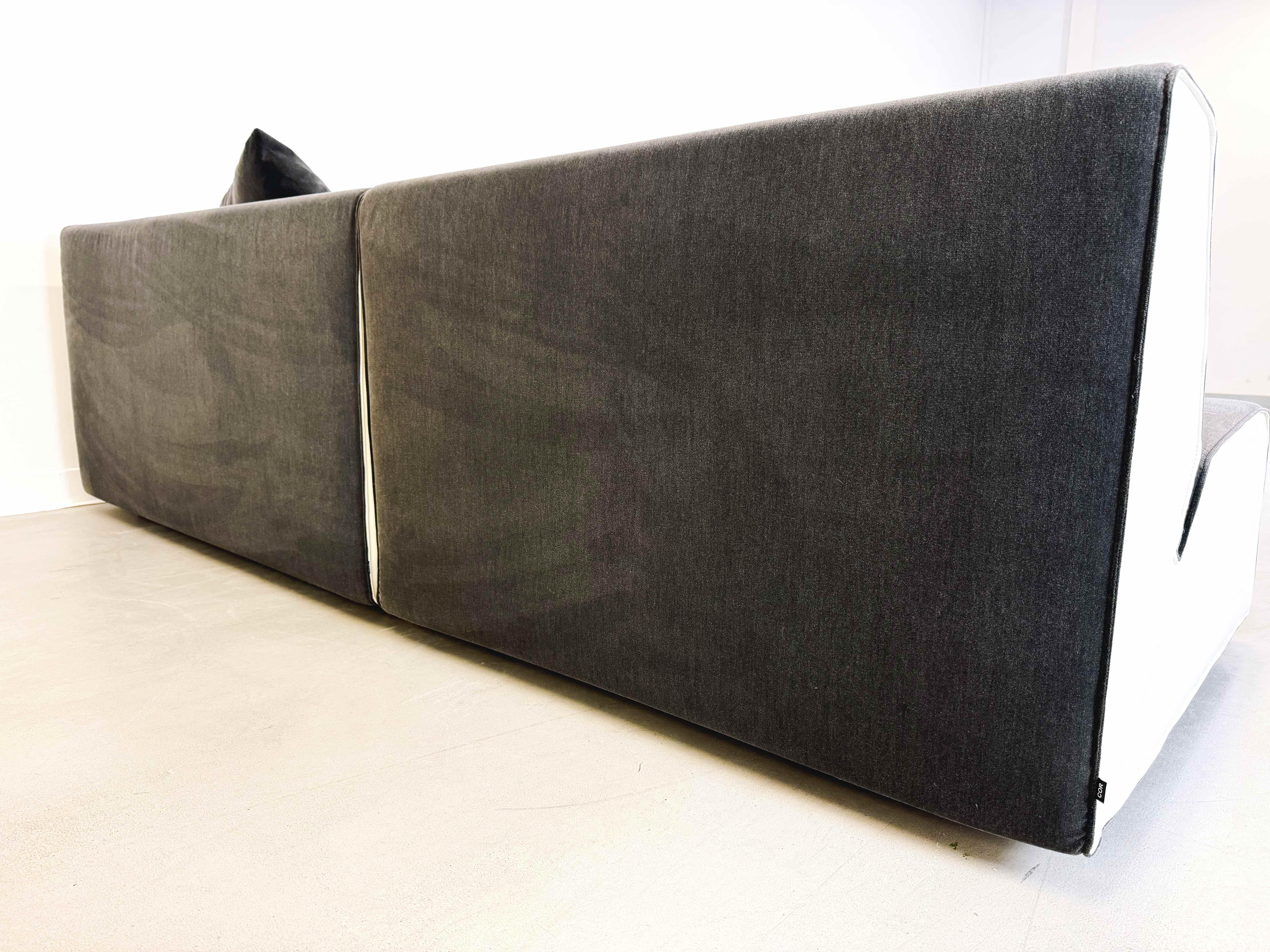 Allemand Canapé d'angle Couch COR Kelp tissu ( velours) cuir gris blanc design en vente