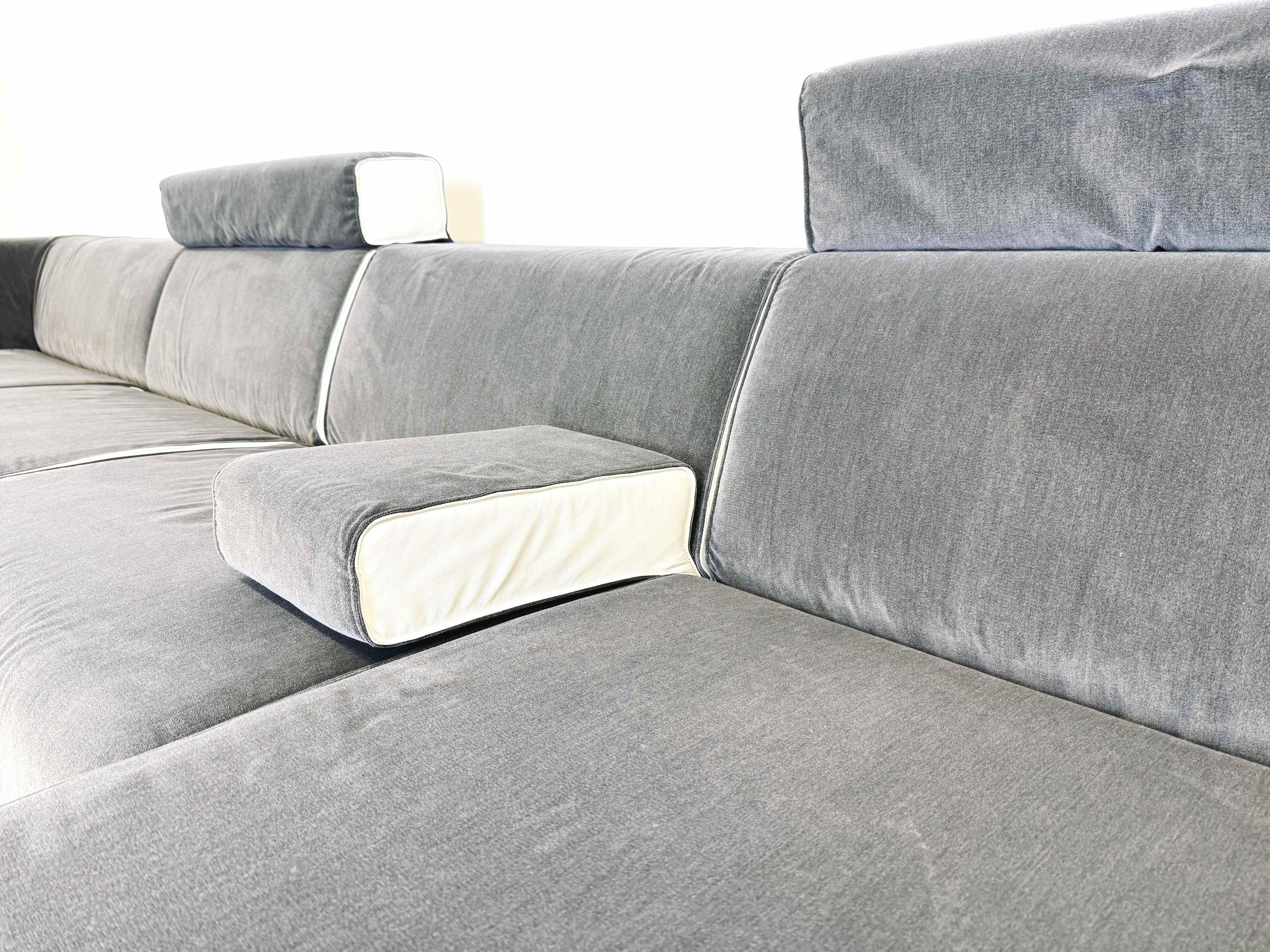 Canapé d'angle Couch COR Kelp tissu ( velours) cuir gris blanc design en vente 2