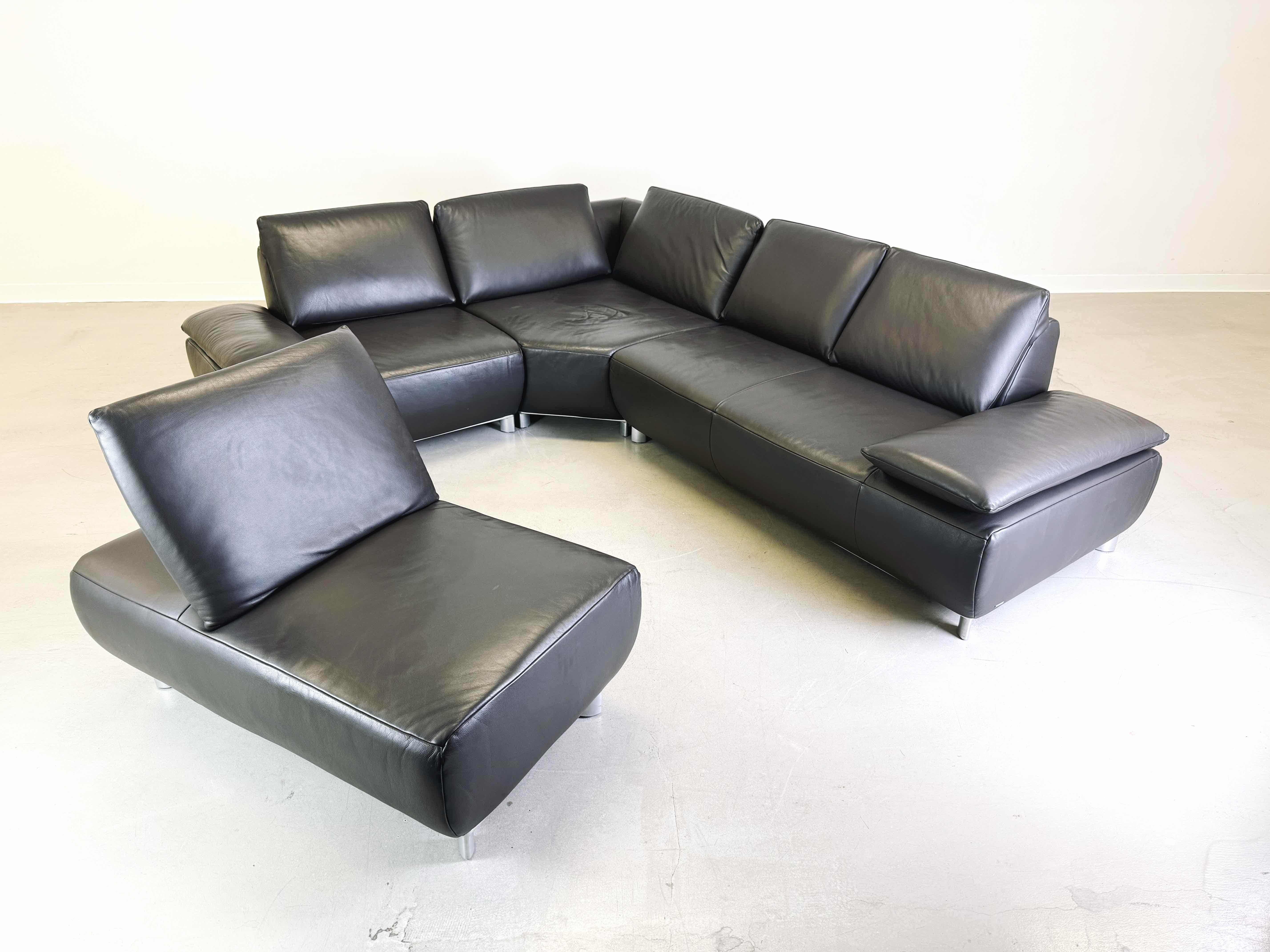 Corner sofa couch with armchair Koinor Volare leather modern design In Good Condition In Berlin, DE