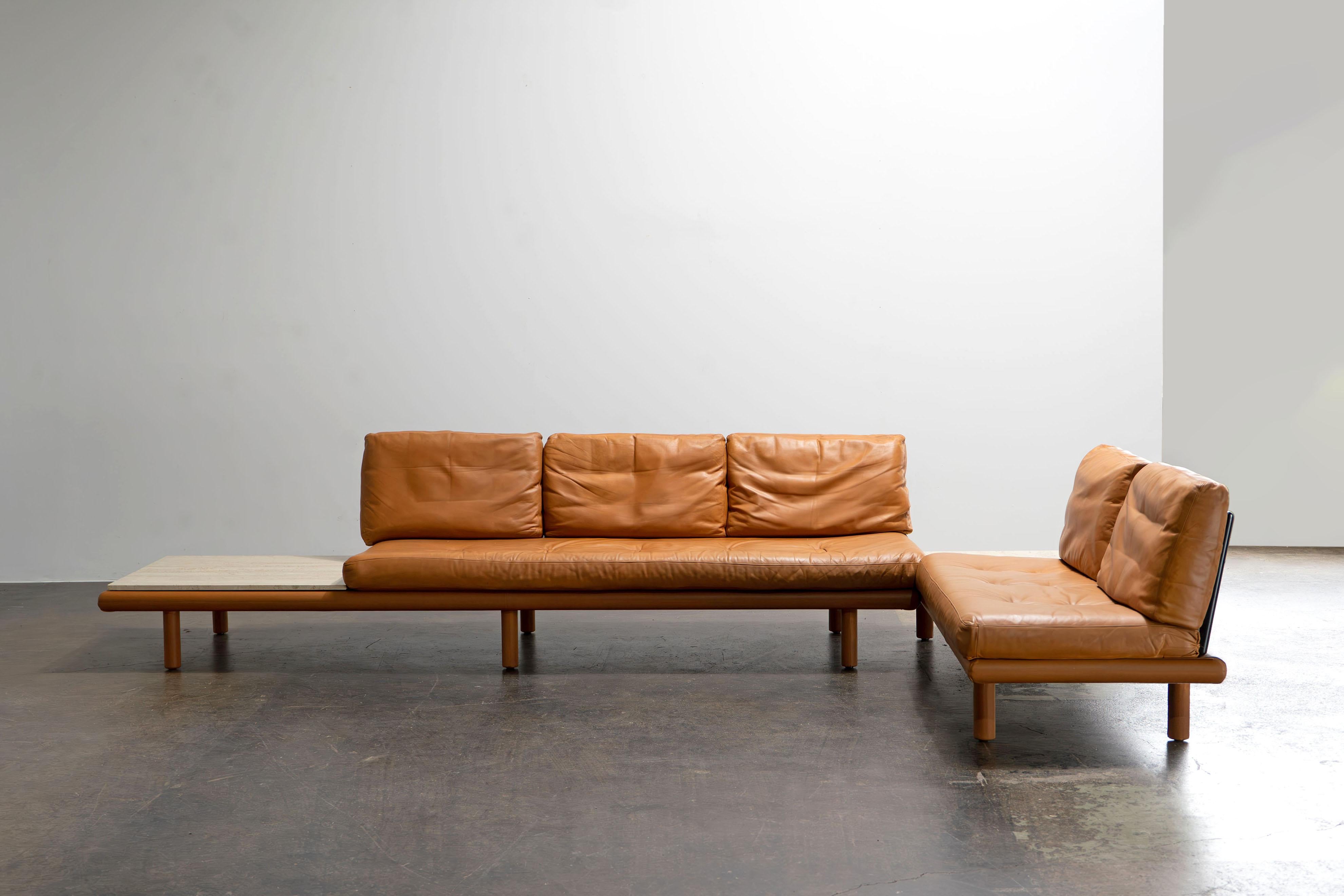 Corner Sofa Franz Köttgen for Kill International Leather and Travertine, 1960s For Sale 1
