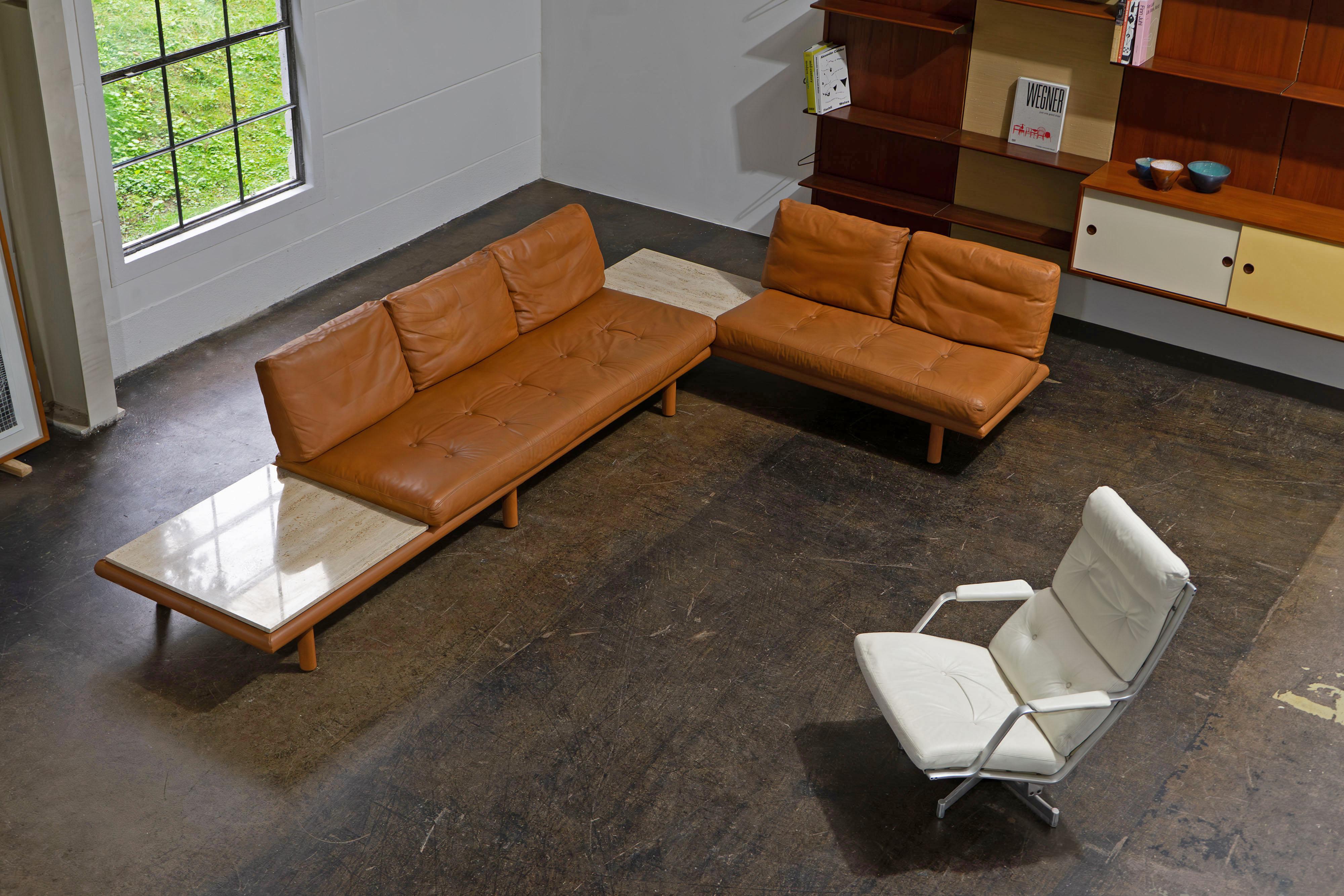 Corner Sofa Franz Köttgen for Kill International Leather and Travertine, 1960s In Good Condition In Rosendahl, DE