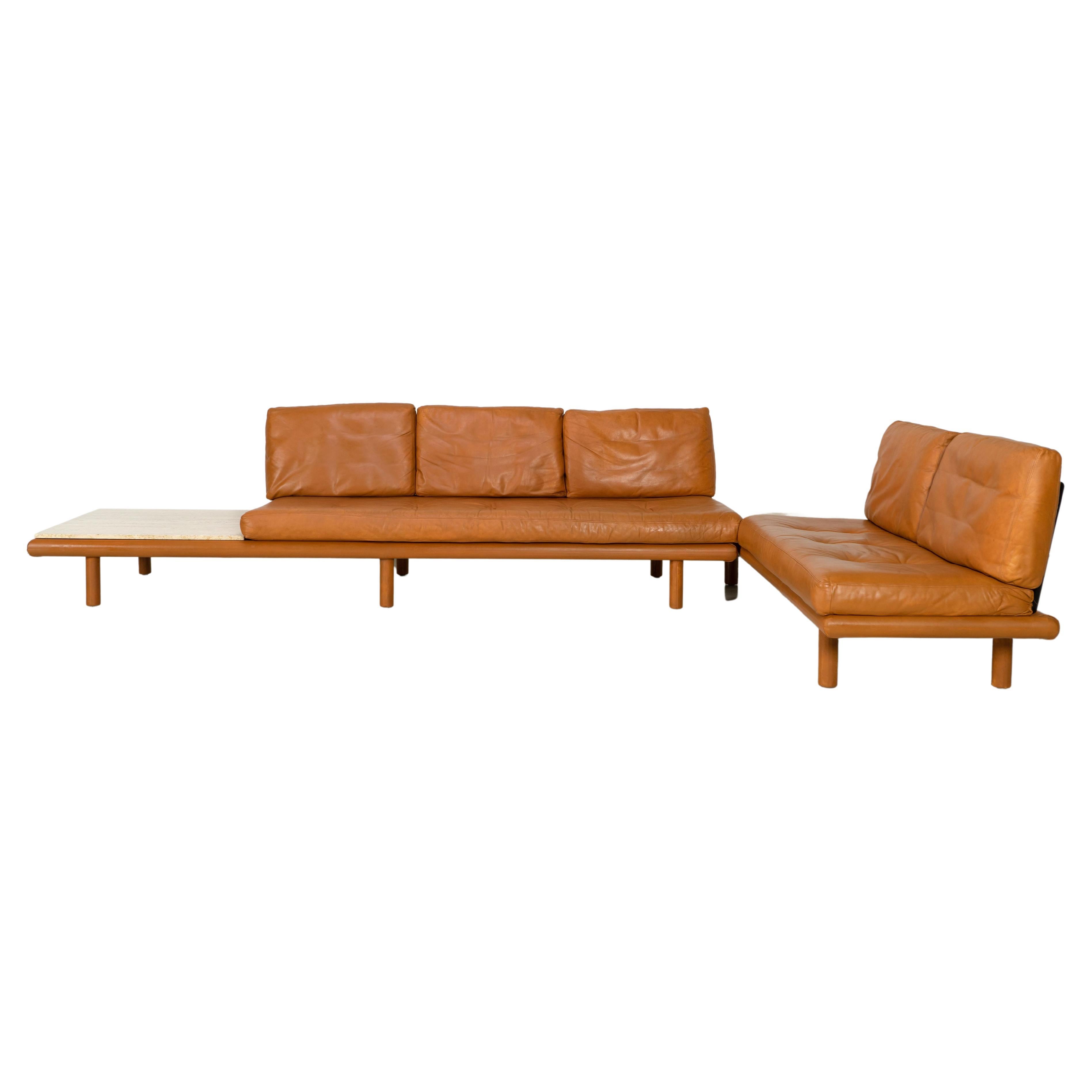 Corner Sofa Franz Köttgen for Kill International Leather and Travertine, 1960s For Sale
