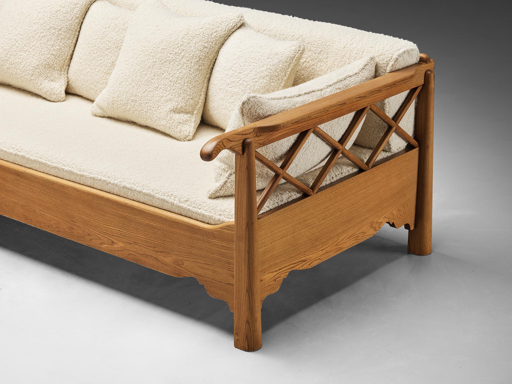Bouclé Corner Sofa in Elm and White Boucle by Pierre Frey For Sale