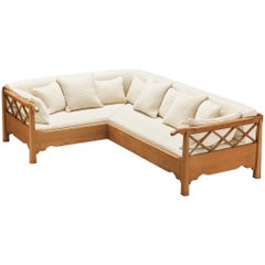 Corner Sofa in Elm and White Boucle by Pierre Frey