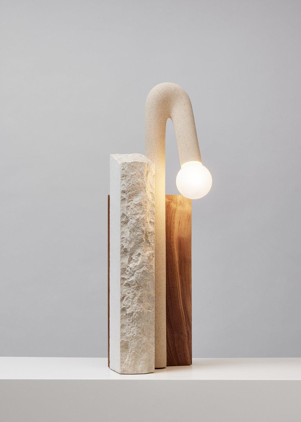 Corner Triangle Exclusive Edition Sand Walnut Table Lamp by Hot Wire Extensions For Sale 4
