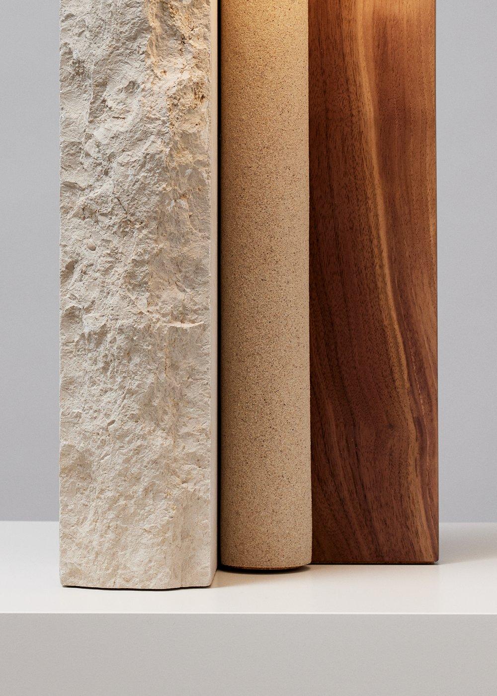 Corner Triangle Exclusive Edition Sand Walnut Table Lamp by Hot Wire Extensions For Sale 1