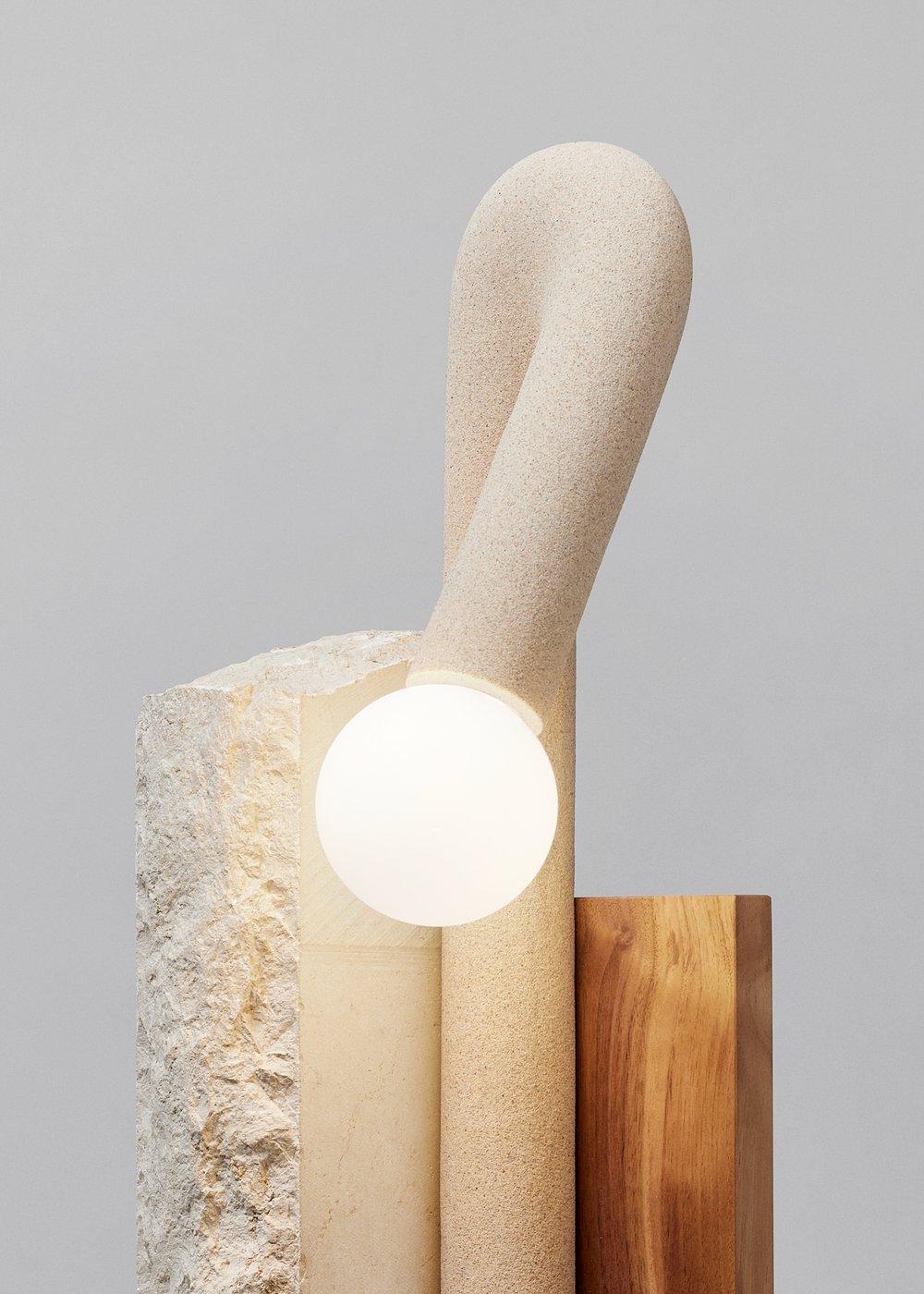 Corner Triangle Exclusive Edition Sand Walnut Table Lamp by Hot Wire Extensions For Sale 2
