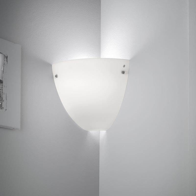The glossy or matt blown glass and the shape that adapts to a corner help to create an intimate ambient light, which is ideal for a bedroom. 

Specifications:
Light source: E26
No of bulbs: 1×60W E26
Dimmer: DIM 1.