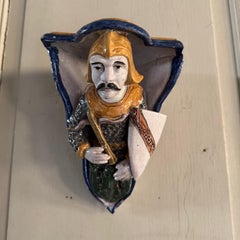 Corner Wall Plaque in Malicorne Faience Depicting a Knight, 19th Century